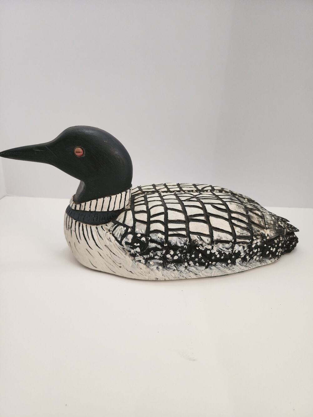 Hand Carved Hand Painted Wood Loon Signed 8-94 H.C. Black And White